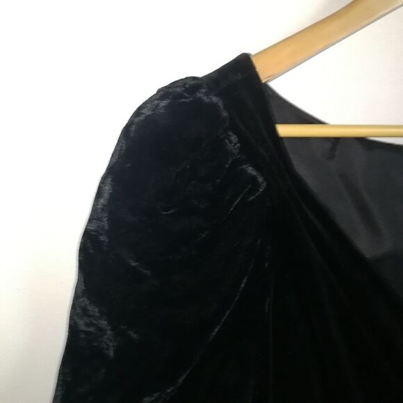 Vintage HOLT RENFREW 80 English Black Velvet & Silky Dots Cocktail Dress Medium - Picture 7 of 15